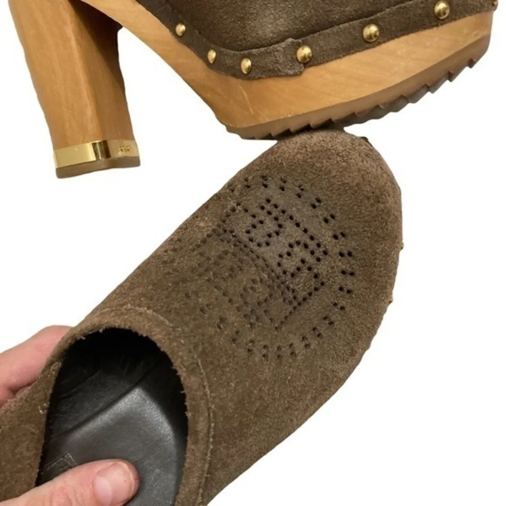 Tory Burch brown suede leather mules heels